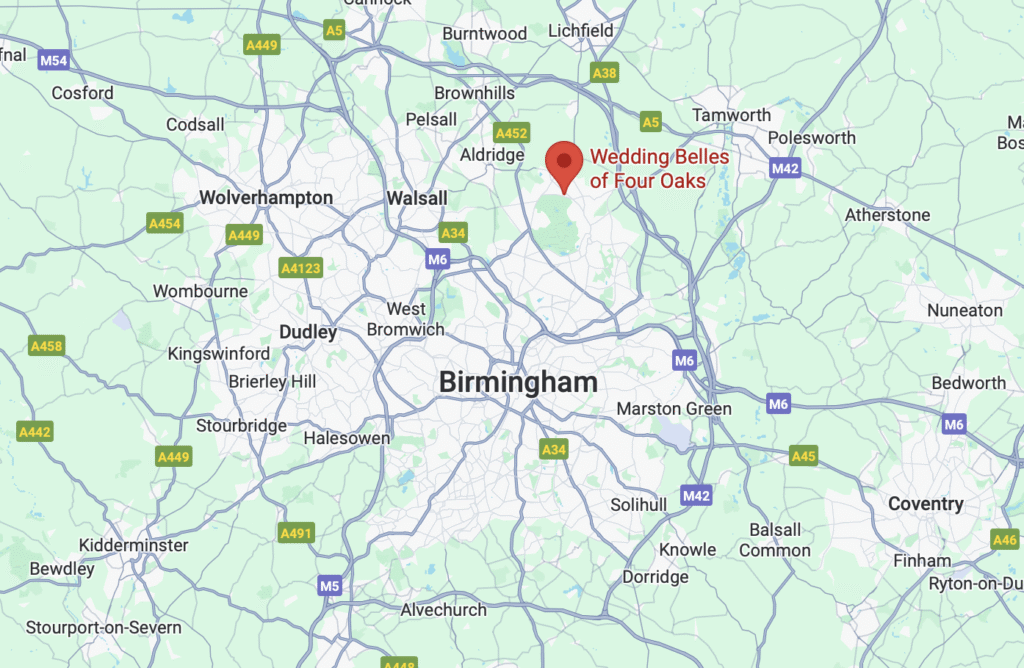 google maps of wedding belles of four oaks bridal boutique location